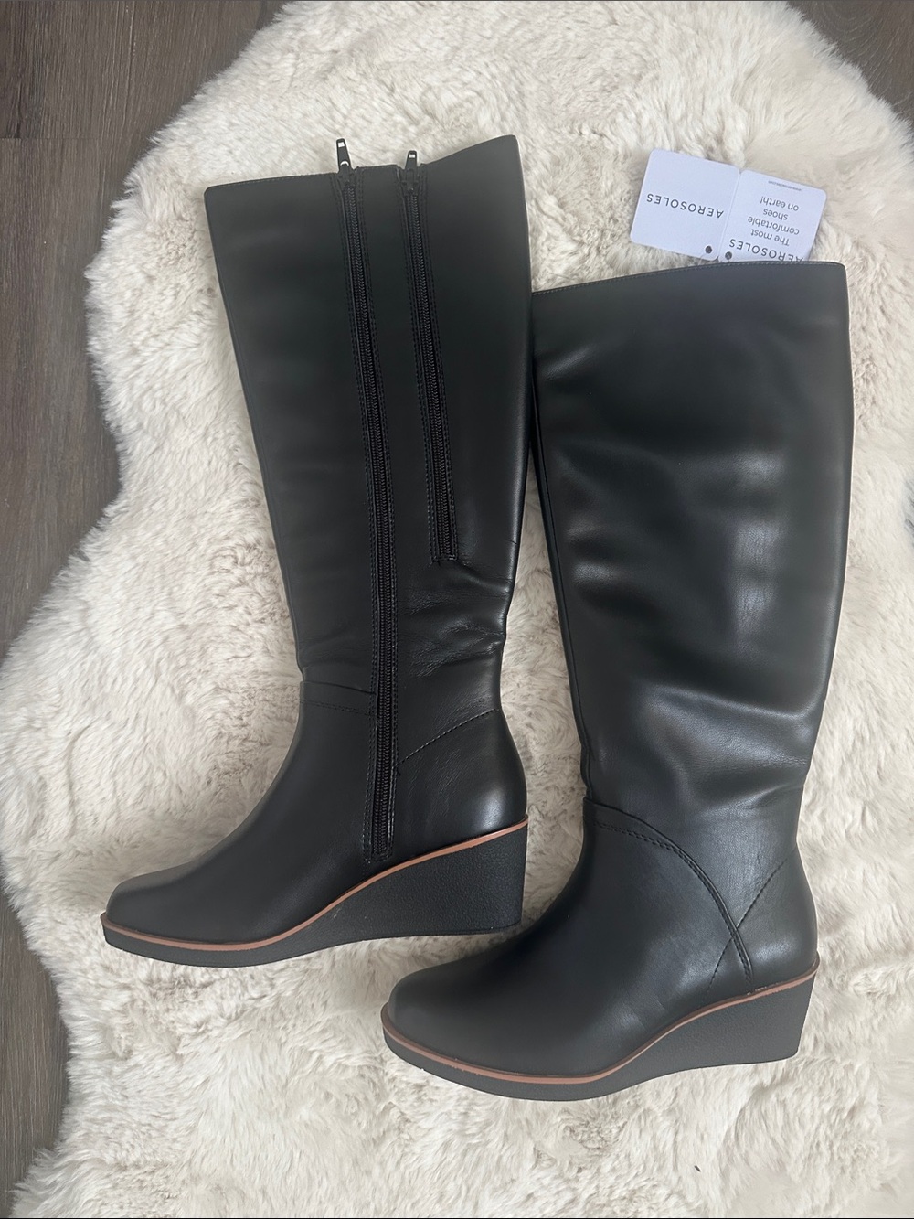 Aerosoles Black Wedge Tall Boots with Side Zips size 5.5